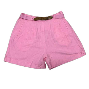 Pierre Cardin Vintage Pink Belted Pleated High Waist Women's Shorts XL Cotton
